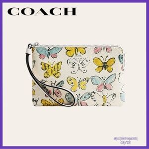 Coach Multicolor Butterfly Print Wristlet - Cream, Yellow, Pink, Blue